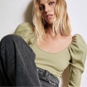 ZARA Puff Sleeve Sea Foam Green Top